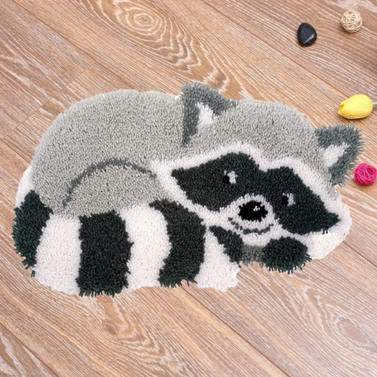 Racoon Latch Hook Rug Kit DIY Latch Hook Kit Gift for Kids Adults Hooked Carpet Crochet Rug Making Craft Kits