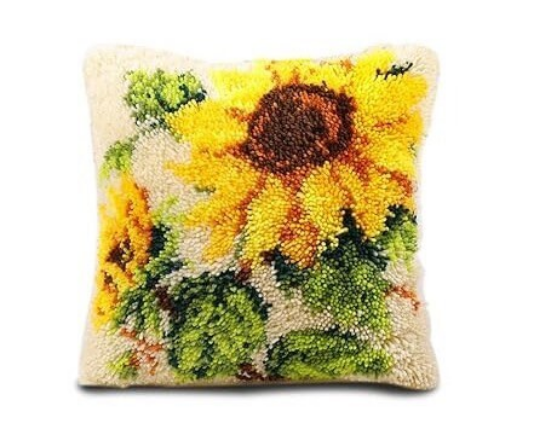 Latch Hook Kits DIY Throw Pillow Cover Sunflower Needlework Cushion Cover Home Decoration Handmade Latch Hook Kits Craft Gift Beginners